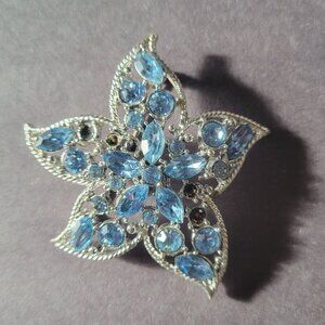 Vintage Sarah Coventry Blue Rhinestone Silver Tone Star Brooch Pin